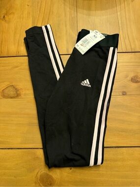 adidas Black Leggings with Pale Pink Triple Side Stripes